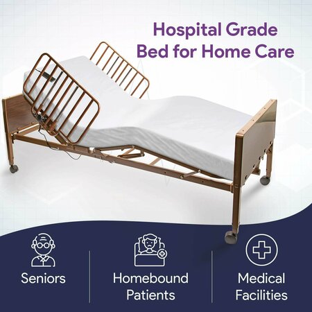 Proheal Fully-Electric Adjustable Homecare Bed, Spring Deck and Half Rails PH-PMFEBHR-T